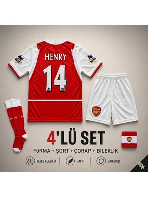 Andream Arsenal Henry Çocuk Futbol Forması Forma Şort Çorap Bileklik 4 Parça