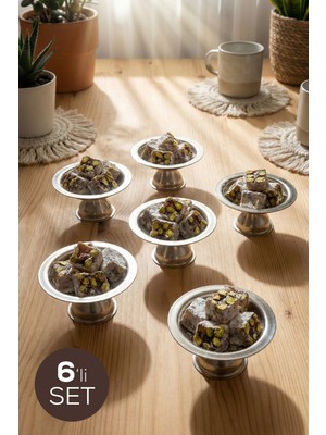 Özbience 6'lı Gümüş Renk Metal Yuvarlak Lokum ve Sunum Seti