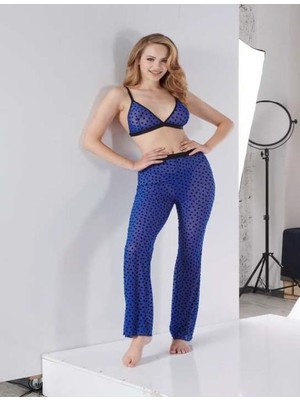 Byb Moda Tasarım Mavi Transparan Fantezi Sütyen Pijama Takımı