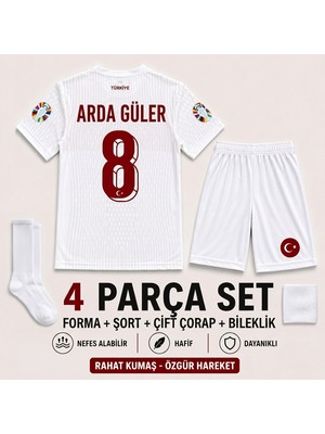 Andream Arda Güler Türkiye Milli Takım Beyaz Çocuk Futbol Forması Forma Şort Çorap Bileklik 4 Parça