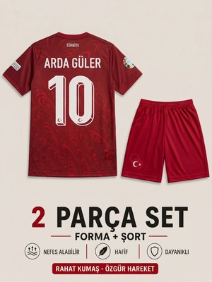 Andream Arda Güler Türkiye Milli Takım Kırmızı Çocuk Futbol Forması Forma Şort 2 Parça