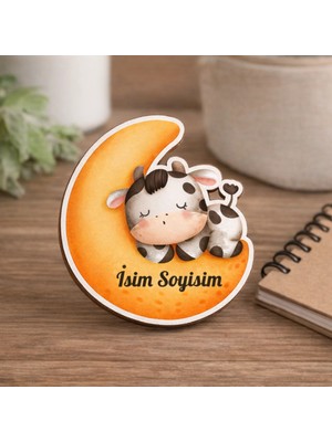 PremiumPort Kişiye Özel Sevimli Inek Magnet 5x5 cm Mdf Isimlik