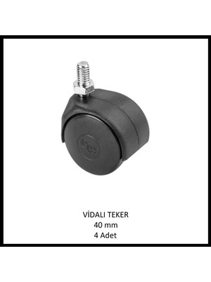 Adilon M8 (5/16) Vidalı Mobilya Tekerleği, 40 mm (4 Adet), Ofis Koltuk, Dolap, Etejer, 360 Derece Döner