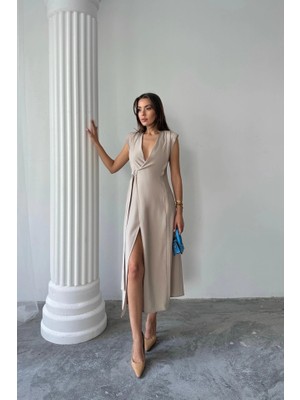 Çamaşır Kenti Kruvaze Vatkalı Kolsuz Elbise Modal Kumaş