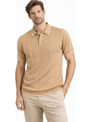 Çamaşır Kenti Erkek Düğmeli Yaka Triko Dokuma Tişört Desenli Yazlık Şık Günlük Triko Tişört