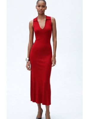 Livizmir Moda Kadın Kolsuz V Yakalı Uzun Triko Elbise