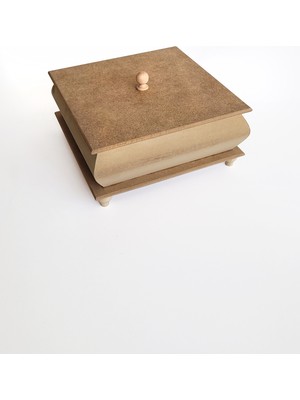Özbience Boyanabilir 20 cm Kare Mdf Dekoratif Şekerlik ve Takı Kutusu