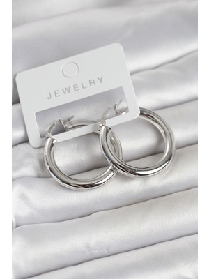 E-Woman Gümüş Renk Pirinç Halka 30 mm Kadın Küpe - Lisinya