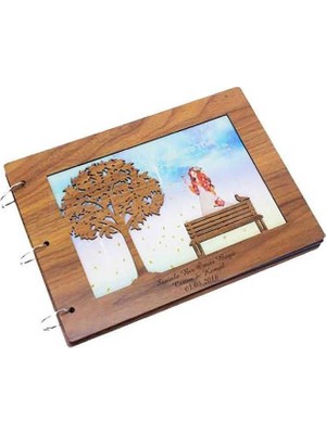 Aydogan's Albüm Ahşap Kapaklı Yatay Temalı Dekoratif Hediyelik