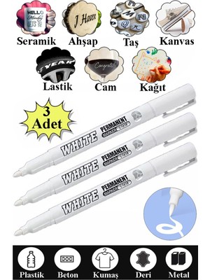Özbience Beyaz Keçeli Kalem Seti, Çok Amaçlı Kalıcı Markerler, 3'lü Paket