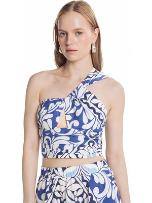 Ted Baker Mavi Kadın Yaprak Desenli Dar Bluz TBWRSH2013-1