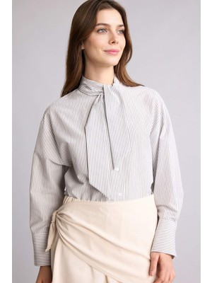 DeFacto Relax Fit Çizgili Poplin Uzun Kollu Tunik H4225AX26SP