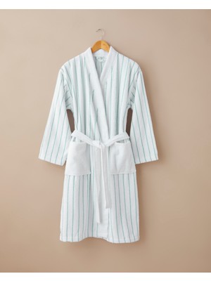 English Home Mono Stripe Pamuk Bornoz L-XL Beyaz - Yeşil