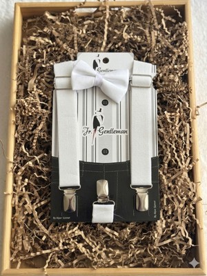 PremiumPort Erkek Bebek ve Çocuk Beyaz Pantolon Askısı ve Papyon Seti 1-8 Yaş