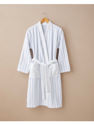 English Home Mono Stripe Pamuk Bornoz S-M Beyaz - Mavi