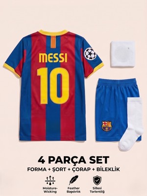 Andream Barcelona Lionel Messi Çocuk Futbol Forması Forma Şort Çorap Bileklik 4 Parça
