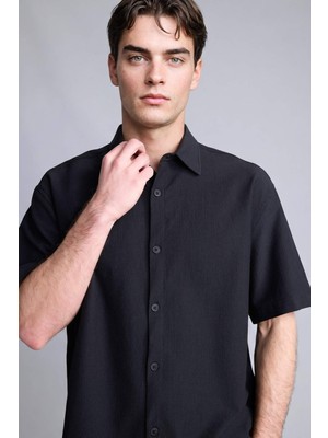 DeFacto Boxy Fit Gömlek Yaka Krinkıl Kısa Kollu Gömlek F7974AX26SM