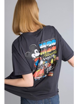 DeFacto Disney Mickey & Minnie Oversize Bisiklet Yaka Baskılı Kısa Kollu Tişört H6818AX26SM