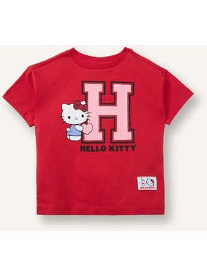 DeFacto %100 Pamuk Hello Kitty Penye Kısa Kollu Tişört Kız Bebek H4860A526SM