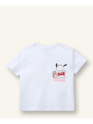 DeFacto %100 Pamuk Pochacco Penye Kısa Kollu Tişört Kız Bebek H4861A526SM