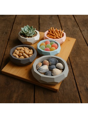 Özbience Geometrik Beton Taş Kase Şekerlik Dekoratif Bohem Sunum Tabağı