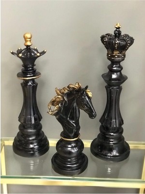 Özbience Şık Siyah Gold Mermer Desenli 3'lü Satranç Takımı, Ev Dekorasyonu Için Mükemmel