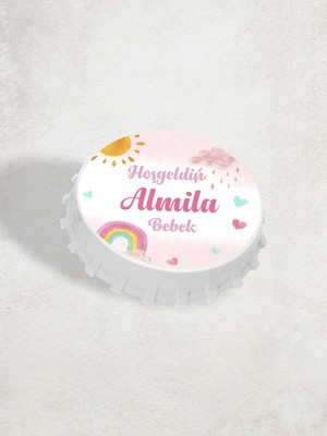 PremiumPort Kişiye Özel Gökkuşağı Temalı Bebek Hediyeliği Magnet 6-8 cm