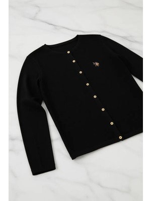 U.S. Polo Assn. Kadın Siyah Triko 50307737-VR046 Hırka Slim Fit %50 Pamuk %50 Viskoz Tek Cepli Günlük Stil