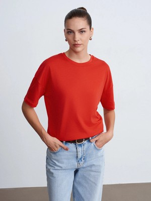 Dilvin 3683 Basic T-Shirt-Kırmızı