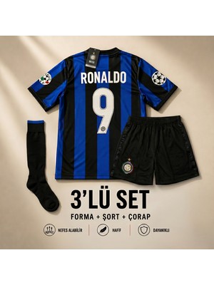 Andream Inter Milan Ronaldo 9 Çocuk Futbol Forması Forma Şort Çorap 3 Parça