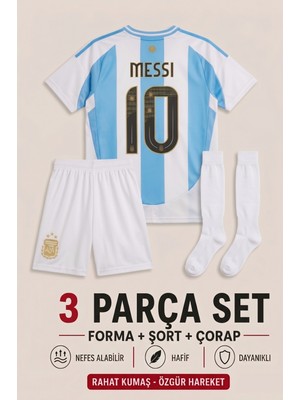 Andream Arjantin Messi Çocuk Futbol Forması Forma Şort Çorap 3 Parça
