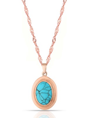 Azuris 925 Ayar Gümüş Firuze Taşlı Madalyon Kolye Rose Gold Zincir Uzunluğu 55 cm