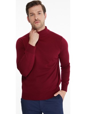 Hatemoğlu Erkek Bordo Yarım Balıkçı Yaka Regular Fit Triko Kazak Günlük Kullanım İçin