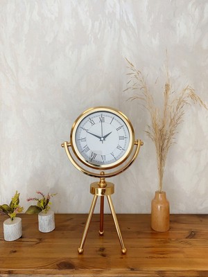 Özgün Adım Gold Metal Mini Tripod Retro Masa Saati 45×26 cm