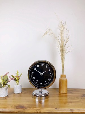 Özgün Adım Krom Metal Gece Siyahı Masa Saati 25×20 cm