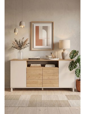 Robin Home Urban Konsol 4 Kapaklı 2 Çekmeceli Ahşap Ayaklı 180CM Kumsal-Sepet