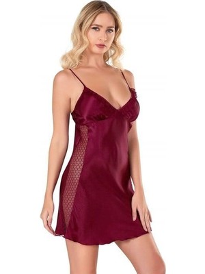 Beruflic Bordo Kısa Saten Gecelik 8105