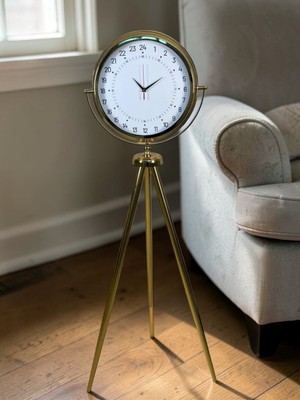 Özgün Adım  24 Saat Göstergeli Özel Tasarım Gold Tripod Ayaklı Duvar Saati
