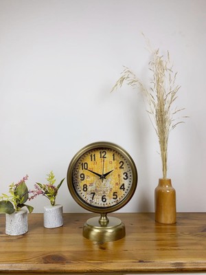 Özgün Adım Eskitme Metal Kaos Masa Saati 25×20 cm