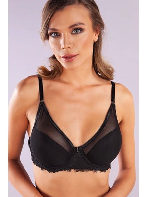 İlkyaz Fashion Ieg™ Gapara Big Size Plunge Bra, Siyah Konforlu ve Şık Sütyen