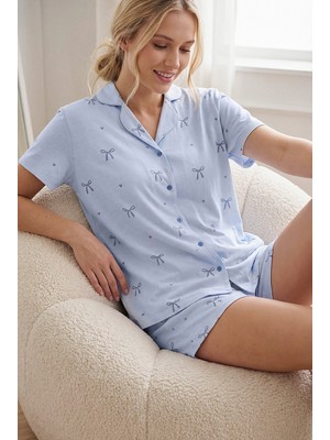 Nbb Mavi Fiyonk Önden Düğmeli Şortlu Takım