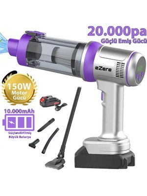 OEMTR Ezere Powerstorm Kablosuz El Süpürgesi 20000PA Çekim Gücü 3 Kademeli Hepa Filtre 21V 2.0AH Bata