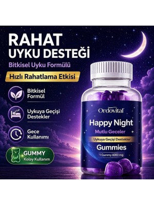 Ordovital Uyku Düzenleyici | Rahat ve Sakin Derin Gece Uykusu Için Uyku Gummy | Happy Night Gummies
