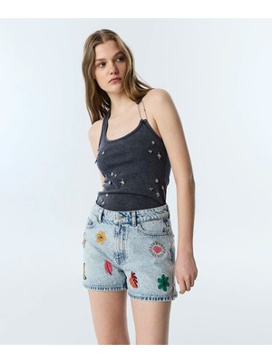 Twist Nakışlı Denim Şort TS1260013086CC2