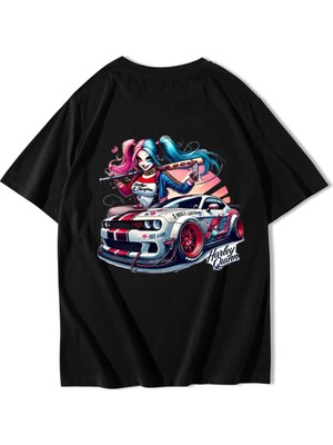 Brz Collection Unisex Oversize Harley Quinn T-Shirt Siyah