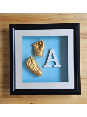 PremiumPort Siyah Çerçeve ile Kişiye Özel Pleksi Harf ve 3D El & Ayak Heykel Seti, Gold Renk Boya