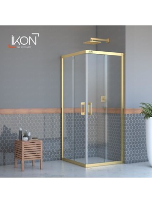 İkon Duş Sistemleri Gold Şeffaf Kare Duş Kabini H:190