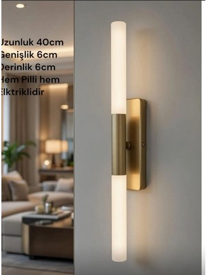 Clasy World Modern Eskitme Pilli ve Elektrikli Günışığı Ledli 1 Adet Adet Duvar Aplik 37CM Pilli Aplik Aplik