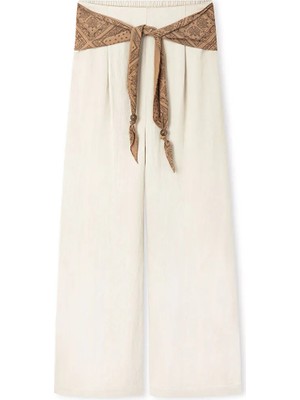 İpekyol Desenli kuşaklı wide leg pantolon IS1260003191003