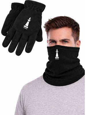 Özbience Satranç Unisex Polar Uzun Eldiven ve Boyunluk Seti, Şık ve Konforlu Kullanım